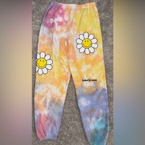 Colorful Tie-Dye Joggers with Smiley Design